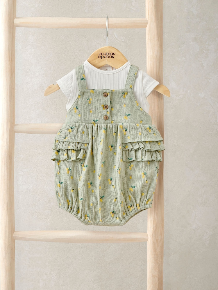 Mamas & Papas Green Hibiscus Bodysuit & Romper Set - Image 1 of 3