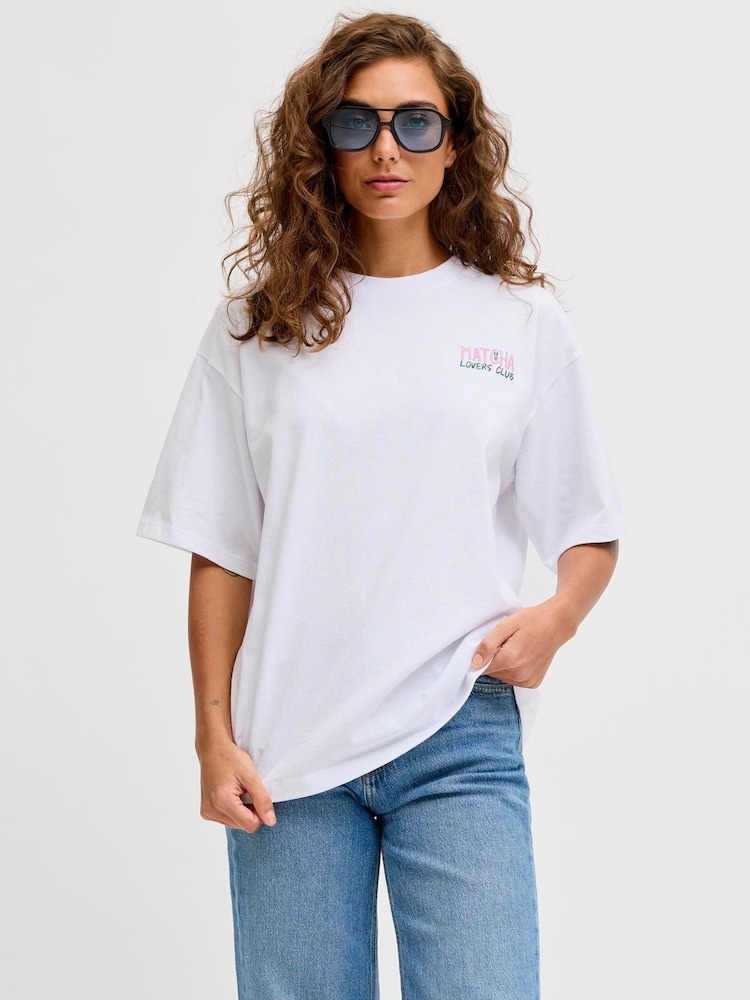 JJXX White Oversized Matcha Latte Print T-Shirt - Image 1 of 7 JJXX White Oversized Matcha Latte Print T-Shirt - Image 1 of 7
