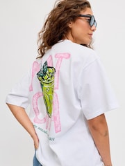 JJXX White Oversized Matcha Latte Print T-Shirt - Image 3 of 7