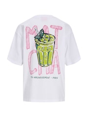JJXX White Oversized Matcha Latte Print T-Shirt - Image 5 of 7