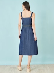 Yumi Chambray Cotton Ruched Midi Sun Dress - Image 3 of 3