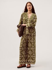 Monsoon Green Thalia Floral Print Wide Leg Trousers - Image 1 of 5