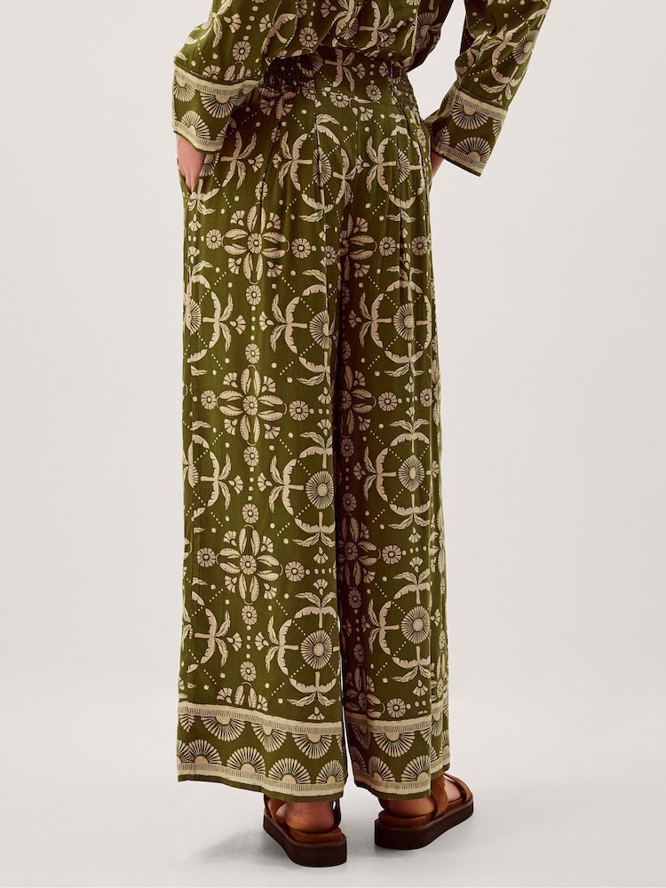 Monsoon Green Thalia Floral Print Wide Leg Trousers - Image 2 of 5 Monsoon Green Thalia Floral Print Wide Leg Trousers - Image 2 of 5