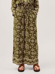 Monsoon Green Thalia Floral Print Wide Leg Trousers - Image 3 of 5