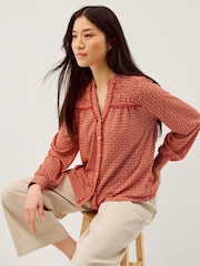 Monsoon Palmer Print Smocked Jersey Top - Imaginea 1 din 5