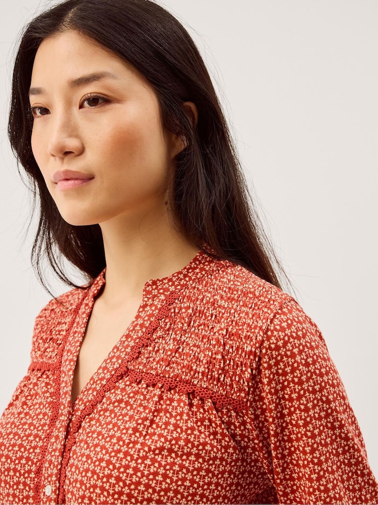 Monsoon Palmer Print Smocked Jersey Top - Imaginea 2 din 5