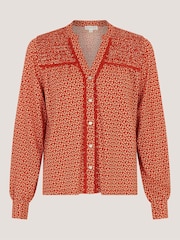 Monsoon Palmer Print Smocked Jersey Top - Imaginea 5 din 5