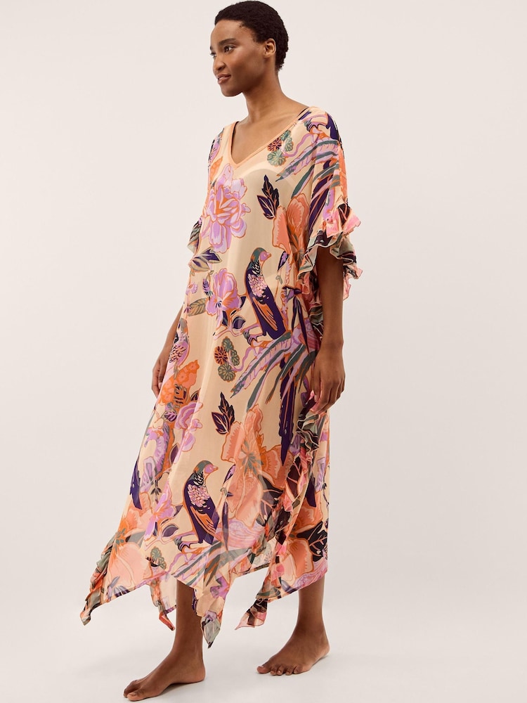 Monsoon Natural Carmen Frill Floral Maxi Kaftan - Image 1 of 3