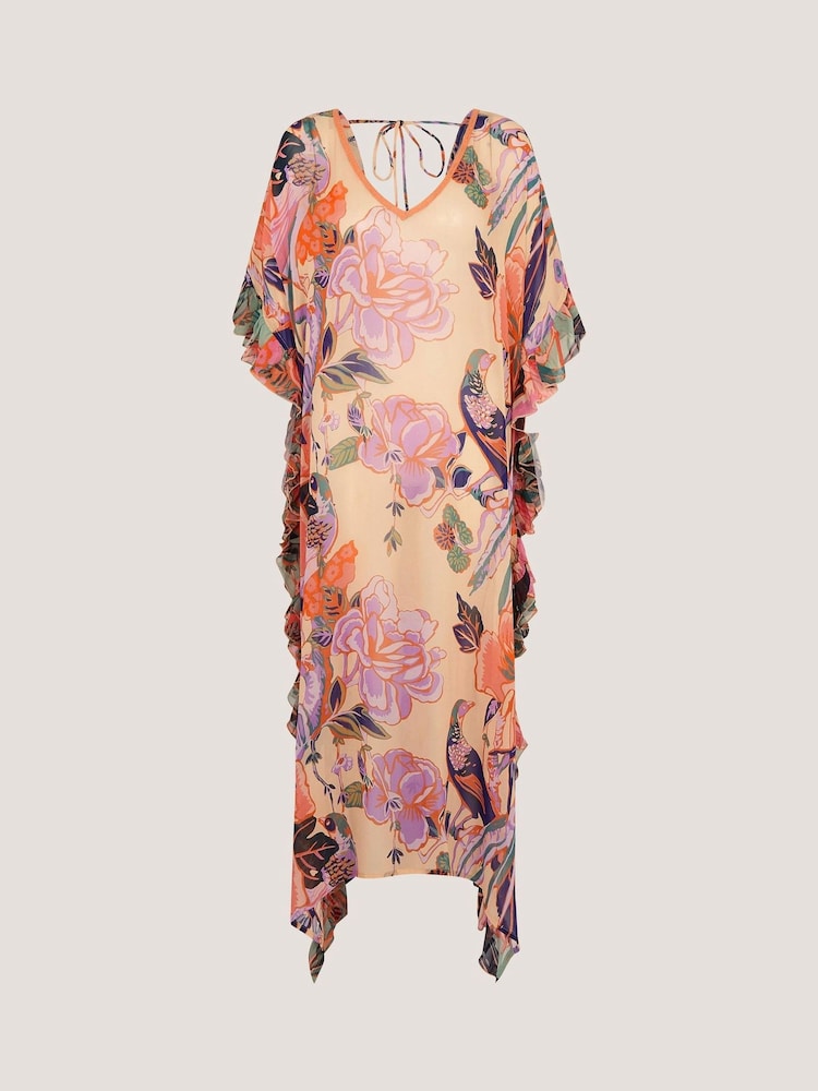 Monsoon Natural Carmen Frill Floral Maxi Kaftan - Image 2 of 3