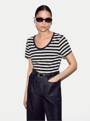 Jigsaw Blue Cotton Slub Stripe Baby T-Shirt - Image 1 of 5