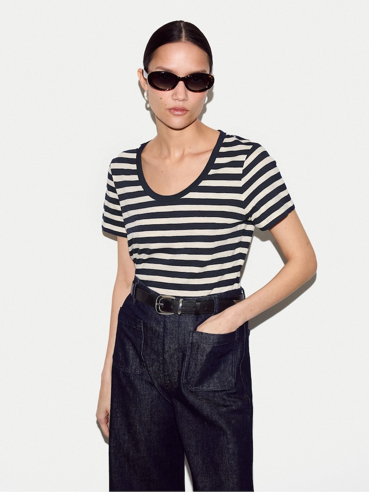 Jigsaw Blue Cotton Slub Stripe Baby T-Shirt - Image 1 of 5