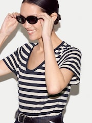 Jigsaw Blue Cotton Slub Stripe Baby T-Shirt - Image 2 of 5