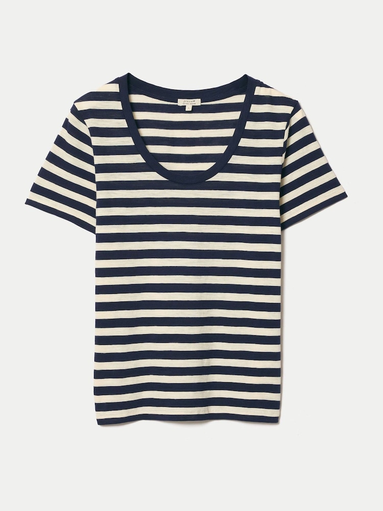 Jigsaw Blue Cotton Slub Stripe Baby T-Shirt - Image 5 of 5