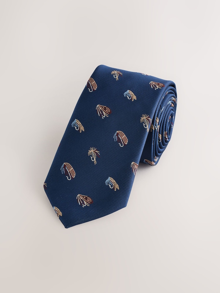 Navy Fishing Design Tie - Image 1 of 3