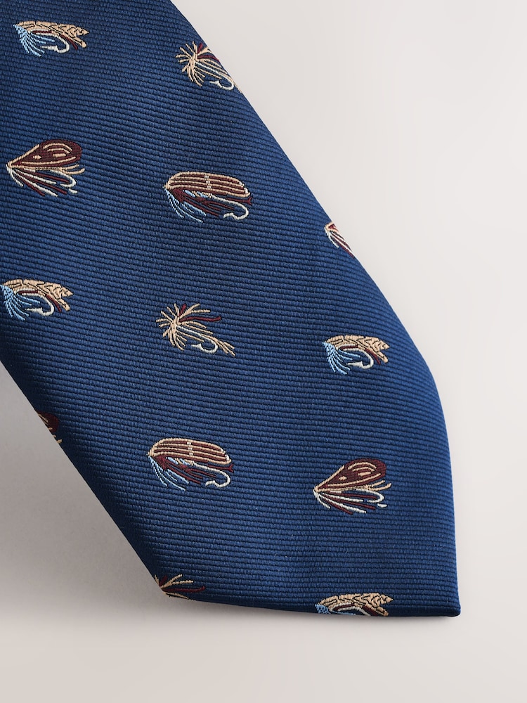Navy Fishing Design Tie - Image 2 of 3