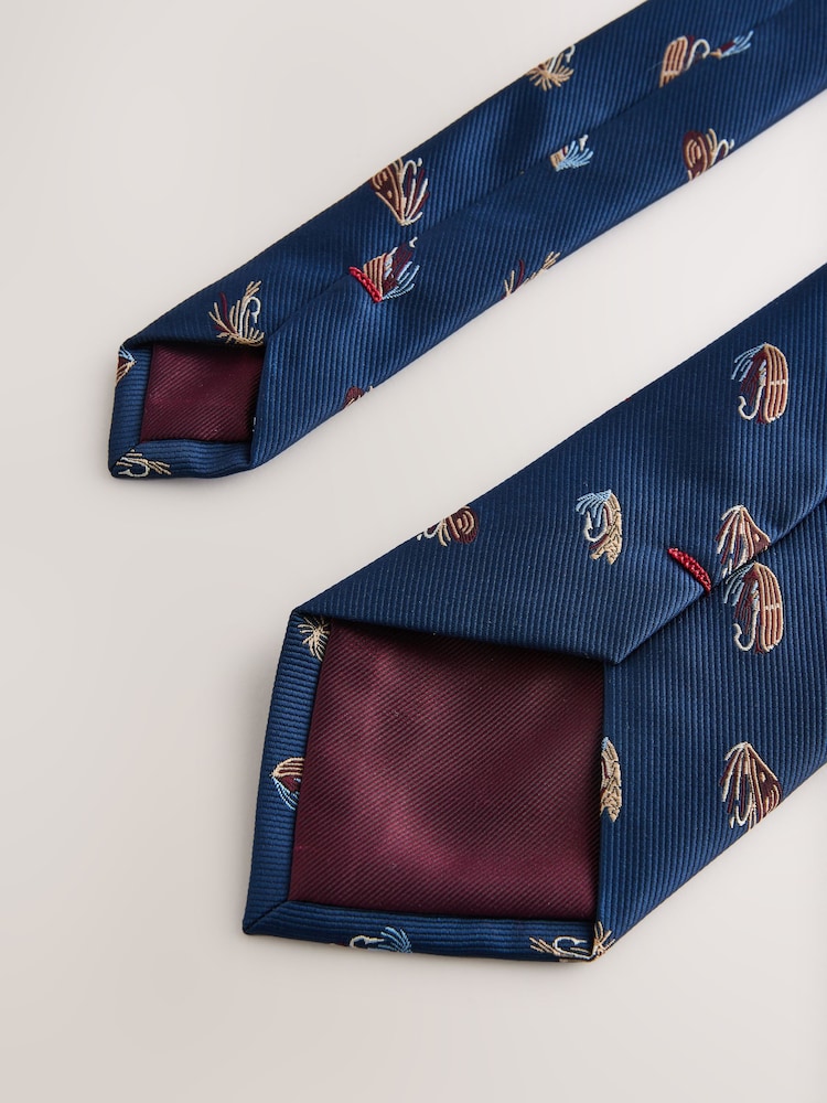 Navy Fishing Design Tie - Image 3 of 3