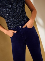 Friends Like These Navy Blue Velvet Straight Leg Stovepipe Jeans - Image 3 of 5
