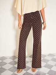 Friends Like These Chocolate Brown Mirror Embellished Everyday Wide Leg Jeans - Image 2 of 6
