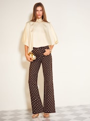 Friends Like These Chocolate Brown Mirror Embellished Everyday Wide Leg Jeans - Image 3 of 6