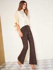 Friends Like These Chocolate Brown Mirror Embellished Everyday Wide Leg Jeans - Image 4 of 6