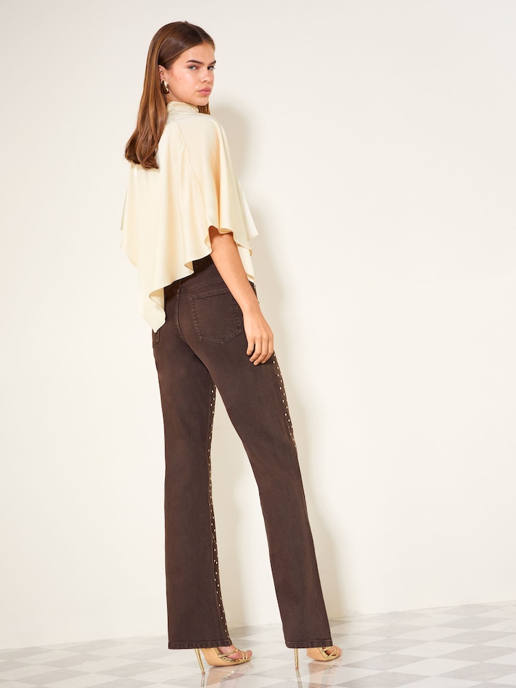 Friends Like These Chocolate Brown Mirror Embellished Everyday Wide Leg Jeans - Image 6 of 6