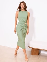 Sage Green Trim Waist Detail Sleeveless Bodycon Midi Dress - Image 1 of 4