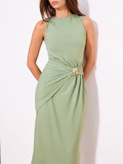 Sage Green Trim Waist Detail Sleeveless Bodycon Midi Dress - Image 3 of 4