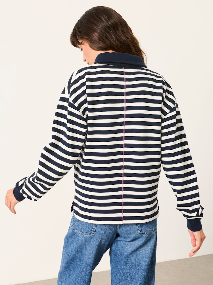 FatFace Navy Stripe Quarter Neck Collared Sweat Top - Image 2 of 6
