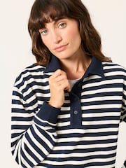 FatFace Navy Stripe Quarter Neck Collared Sweat Top - Image 3 of 6