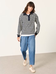 FatFace Navy Stripe Quarter Neck Collared Sweat Top - Image 4 of 6