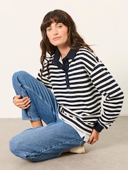 FatFace Navy Stripe Quarter Neck Collared Sweat Top - Image 5 of 6