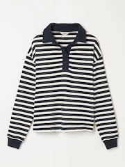 FatFace Navy Stripe Quarter Neck Collared Sweat Top - Image 6 of 6