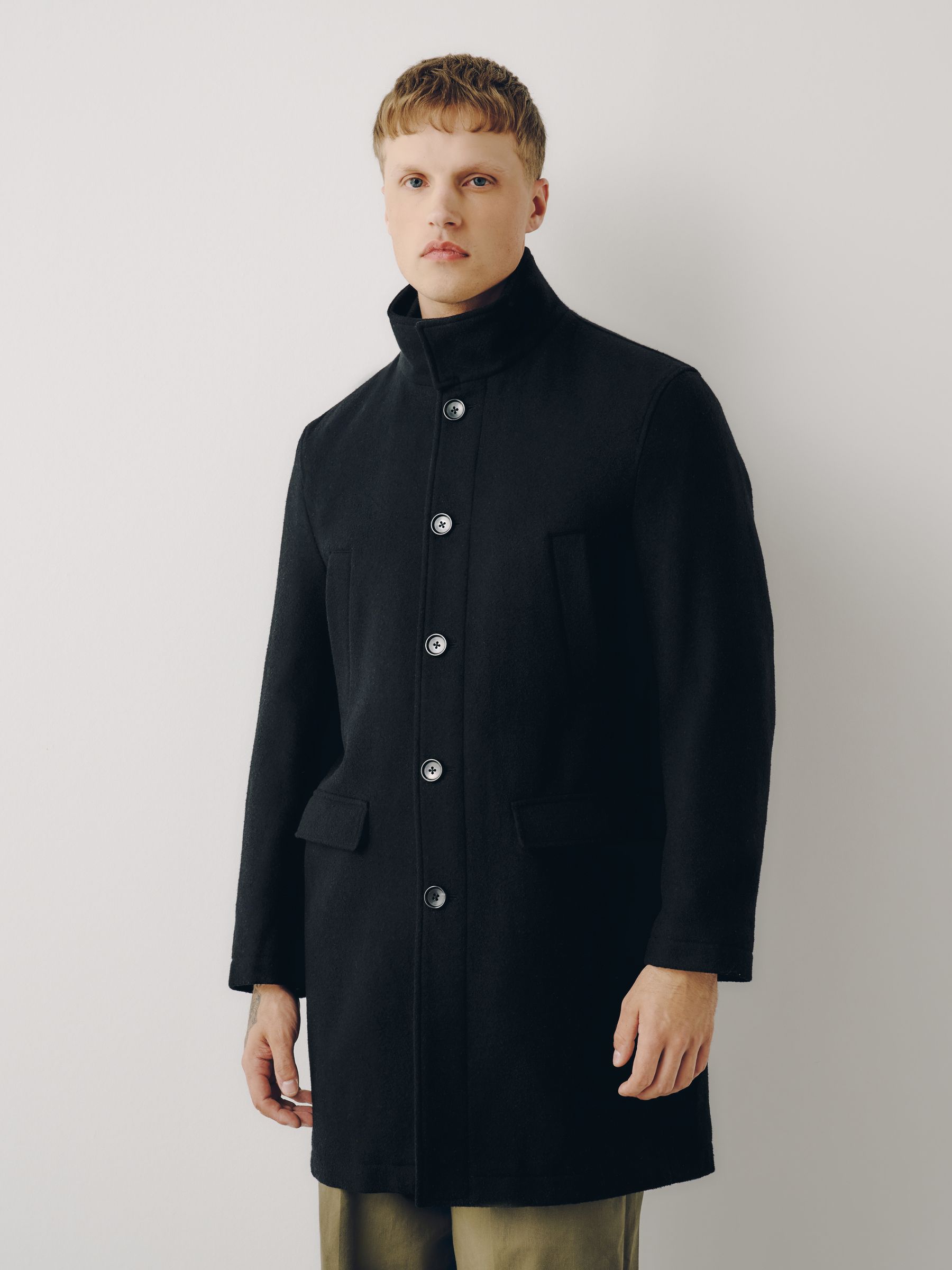 Buy Black Wool Blend Mock Gilet Herringbone Padded Coat from the
