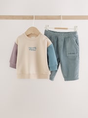 Blue/Cream Stars - Світшот і вельветові штани дитячий комплект 2 Piece (0міс. –2років) - Image 1 of 9