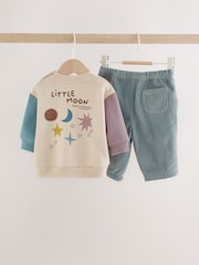 Blue/Cream Stars - Світшот і вельветові штани дитячий комплект 2 Piece (0міс. –2років) - Image 4 of 9