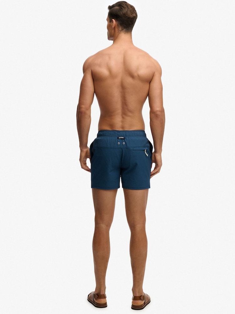 Superdry Blue Seer Sucker 15-inch Swim Shorts - Image 2 of 10