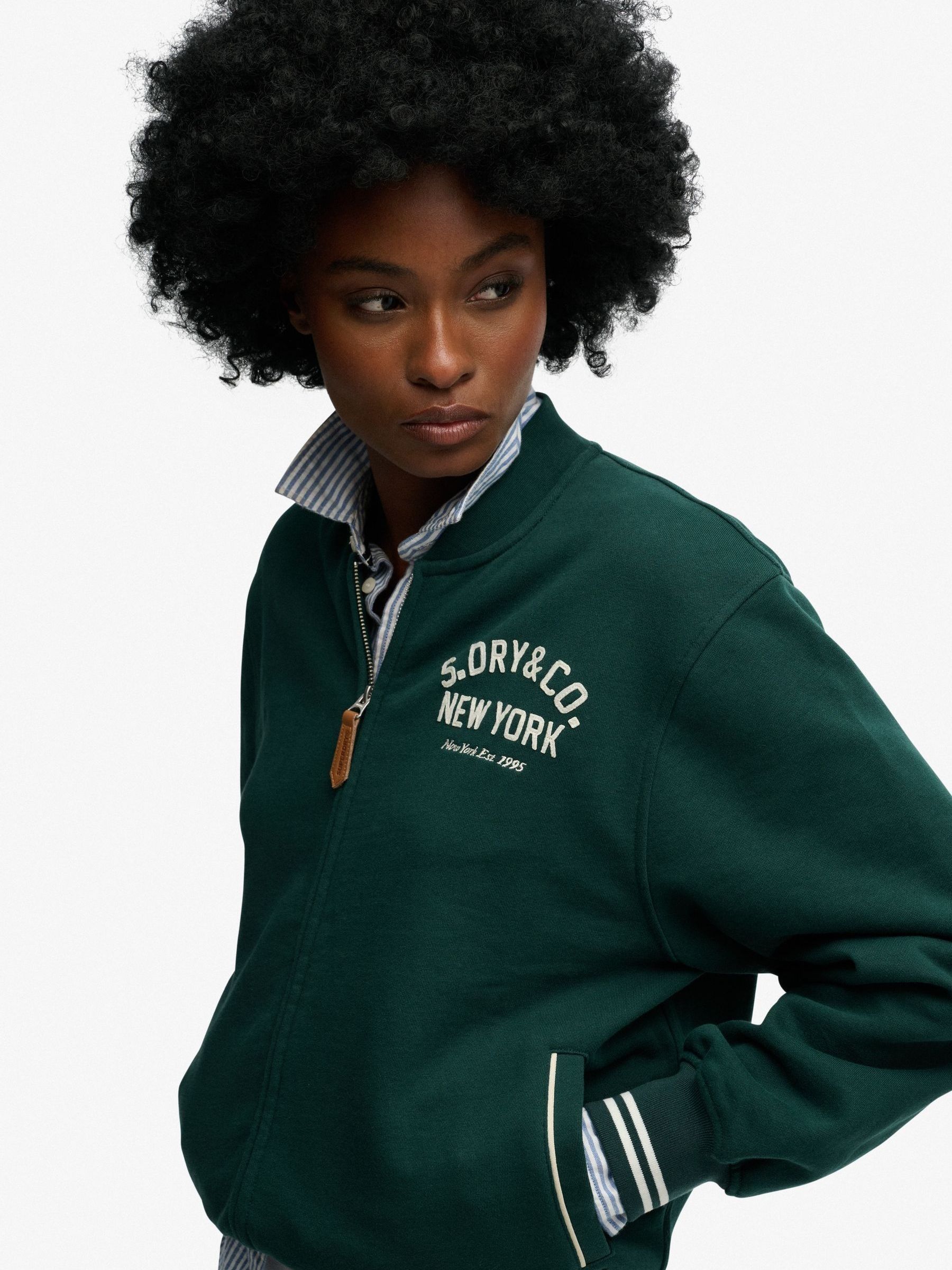 Superdry Women's Green Country Club Jersey Bomber Hoodie