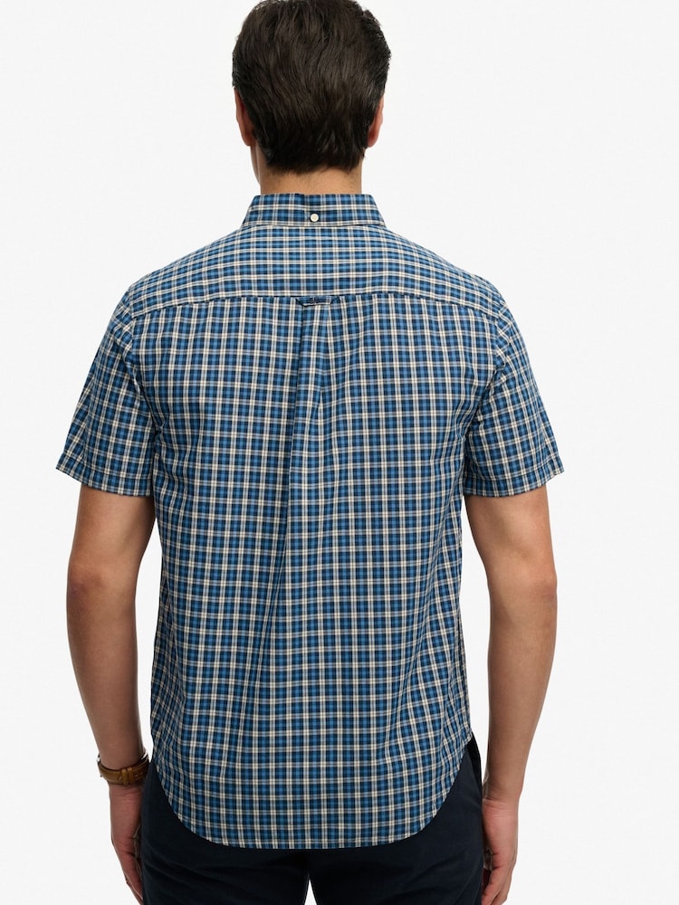 Superdry Quays Navy Blue Check Preppy Poplin Short Sleeve Shirt - Image 2 of 6