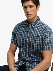 Superdry Quays Navy Blue Check Preppy Poplin Short Sleeve Shirt - Image 4 of 6