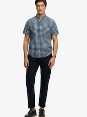 Superdry Quays Navy Blue Check Preppy Poplin Short Sleeve Shirt - Image 5 of 6
