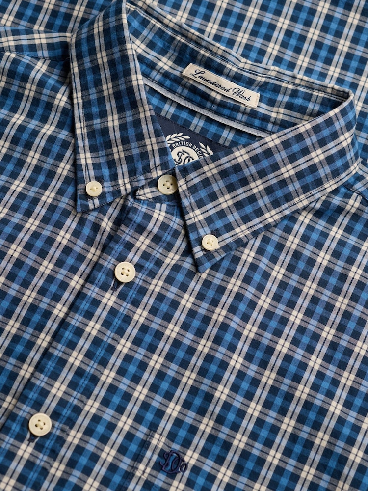 Superdry Quays Navy Blue Check Preppy Poplin Short Sleeve Shirt - Image 6 of 6