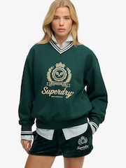 Superdry Green Country Club Loose V-Neck Sweatshirt - Image 1 of 5
