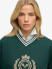 Superdry Green Country Club Loose V-Neck Sweatshirt - Image 3 of 5