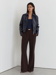 Reiss Grape Leona Petite Flared Knot-Hardware Belted Trousers - Image 1 of 7