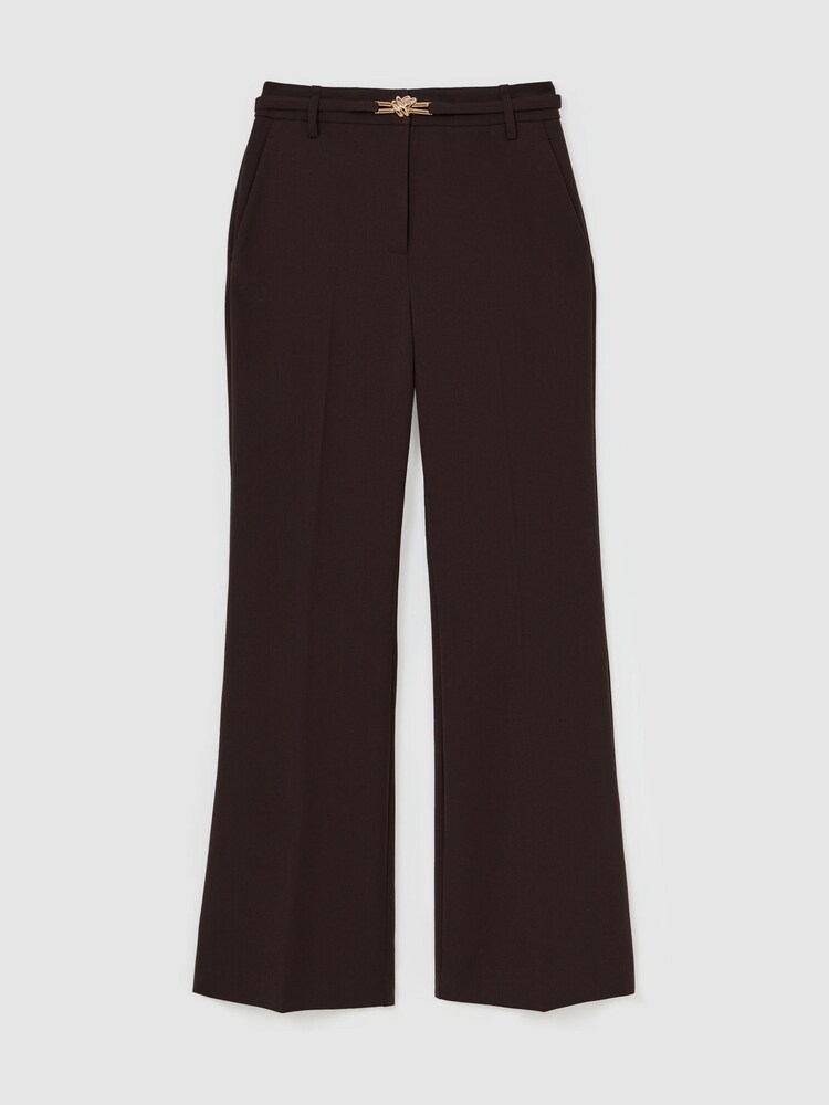 Reiss Grape Leona Petite Flared Knot-Hardware Belted Trousers - Image 2 of 7