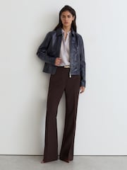 Reiss Grape Leona Flared Knot-Hardware Belted Trousers - Image 1 of 6