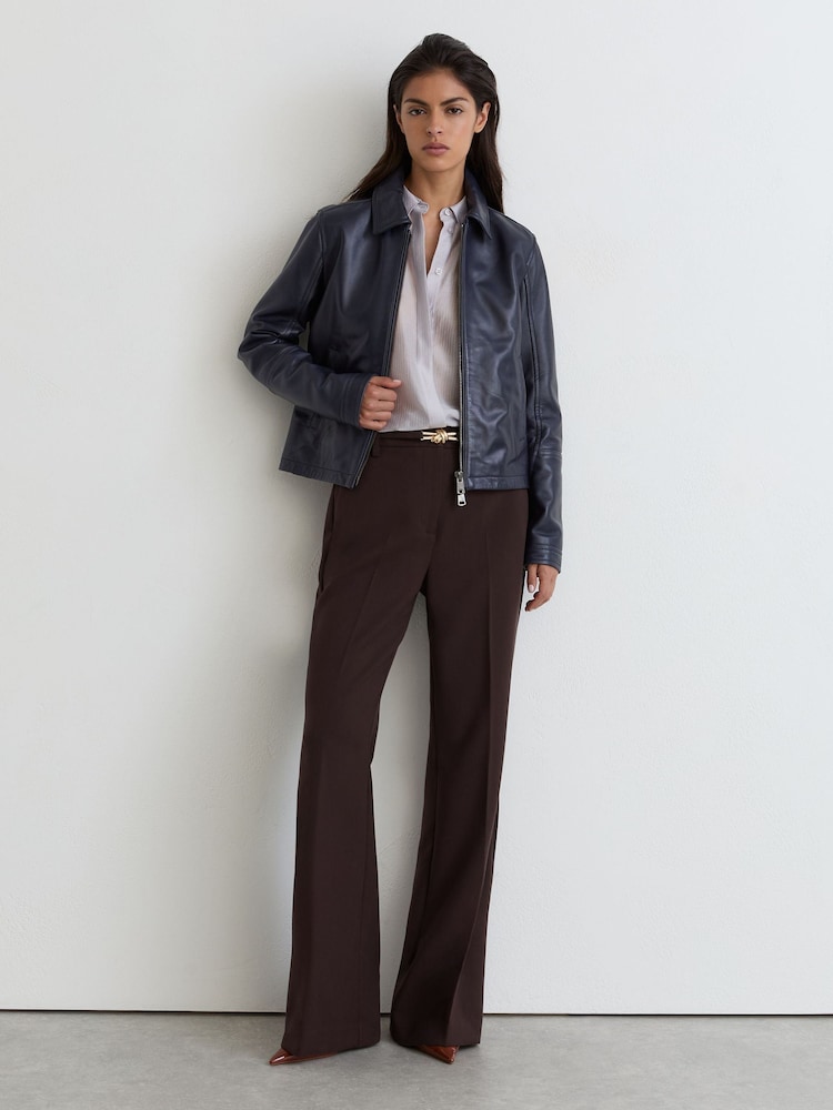 Reiss Grape Leona Flared Knot-Hardware Belted Trousers - Image 1 of 6 Reiss Grape Leona Flared Knot-Hardware Belted Trousers - Image 1 of 6