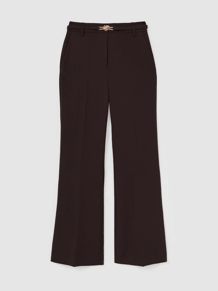 Reiss Grape Leona Flared Knot-Hardware Belted Trousers - Image 2 of 6 Reiss Grape Leona Flared Knot-Hardware Belted Trousers - Image 2 of 6
