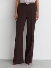 Reiss Grape Leona Flared Knot-Hardware Belted Trousers - Image 3 of 6
