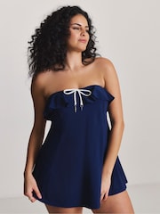 Simply Be Blue Ruffle Bandeau Swimdress - Image 1 of 4